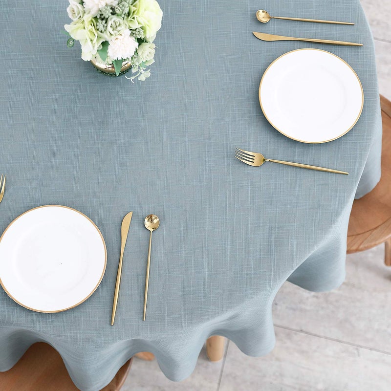 maxmill Lux Faux Linen Tablecloth with Slubby Yarn Textured Weaves Wrinkle Resistant Anti-Shrink Soft Table Cloth for Kitchen Dining Restaurant Tabletop for Event Dinner Round 70 Inch Slate Blue - Image 3